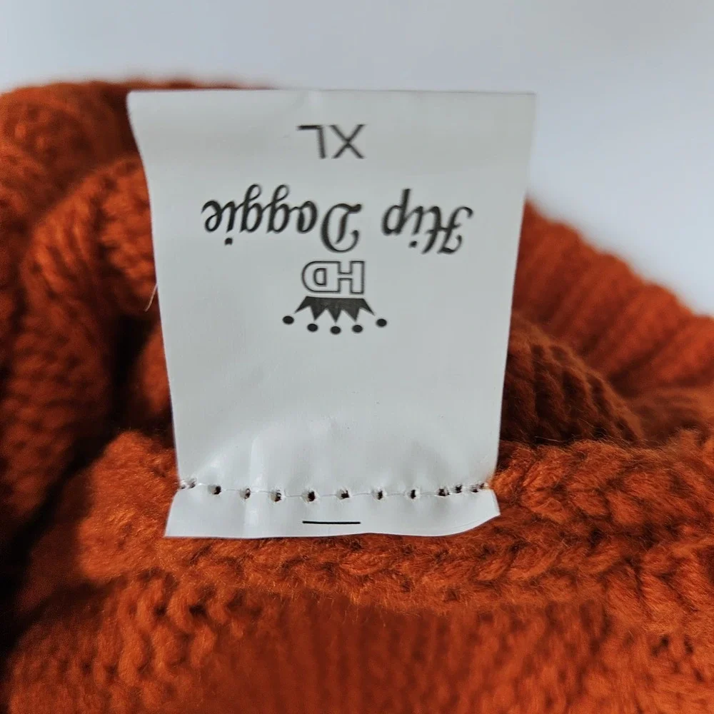 HIP DOGGIE Doggie Styles Ski Lodge Dog Cable Knit Sweater XL‎ Orange Brown NEW